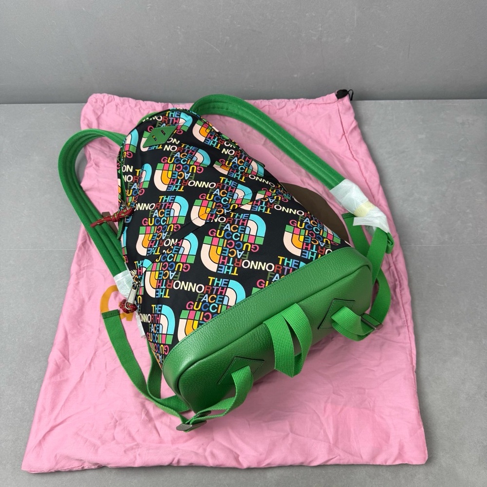 Authentic Gucci Colorful Logo Backpack with Green Straps